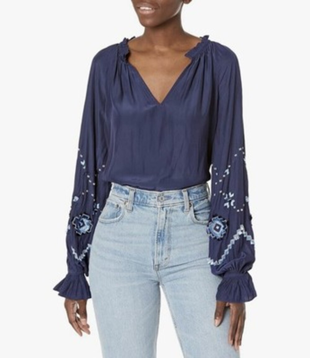 Ramy Brook Womens Long Sleeve Pullover Blouse Top Navy Size XS